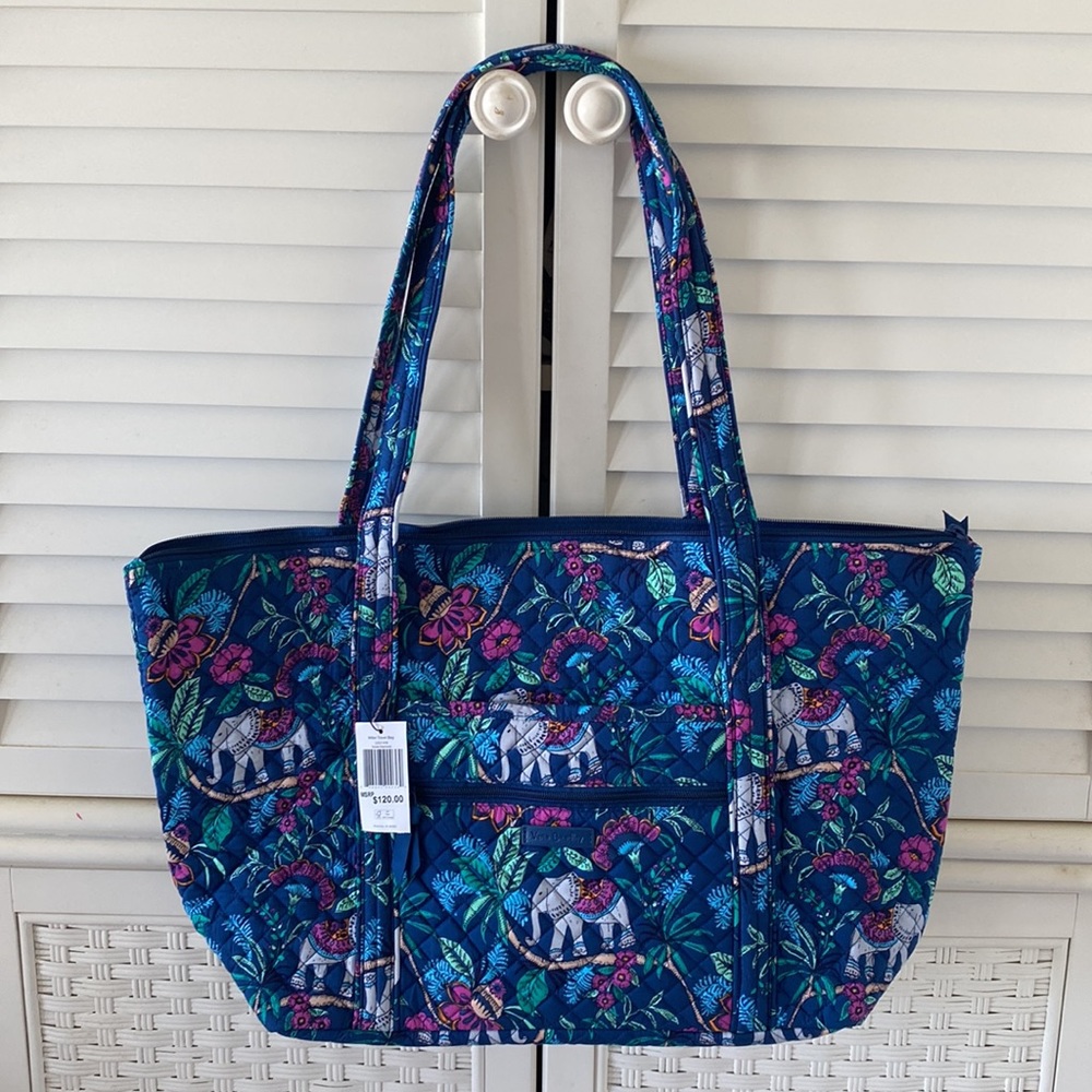 Vera Bradley Miller Travel KERALA ELEPHANTS Large Tote Bag NWT BLUE